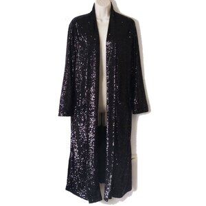 BB Dakota All-Over Sequin Duster M Shawl Collar Patch Pockets Side Slits